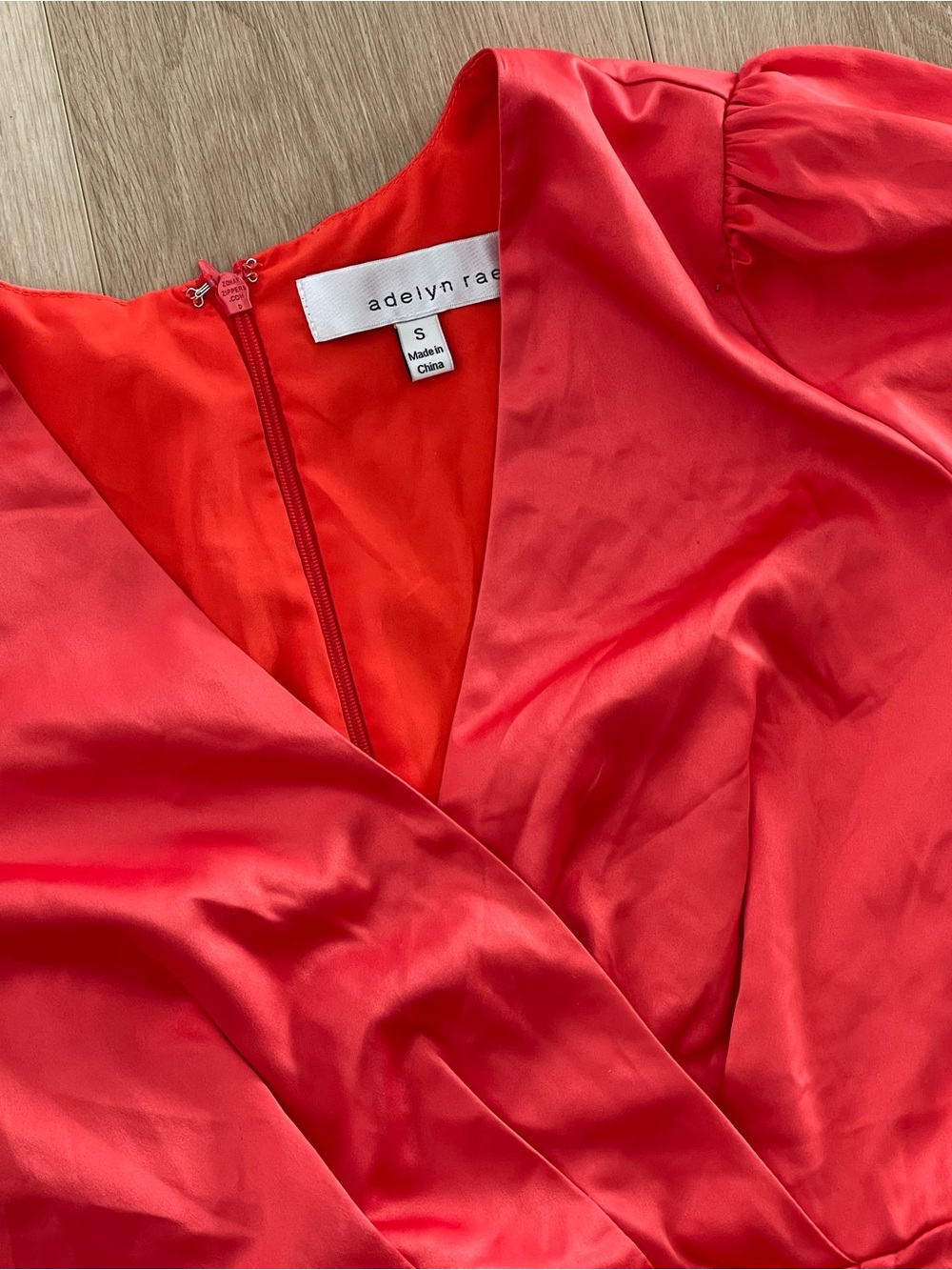 Adelyn Rae Orange-Red Ruched Wrap Mini Sateen Dress - Picture 4 of 5